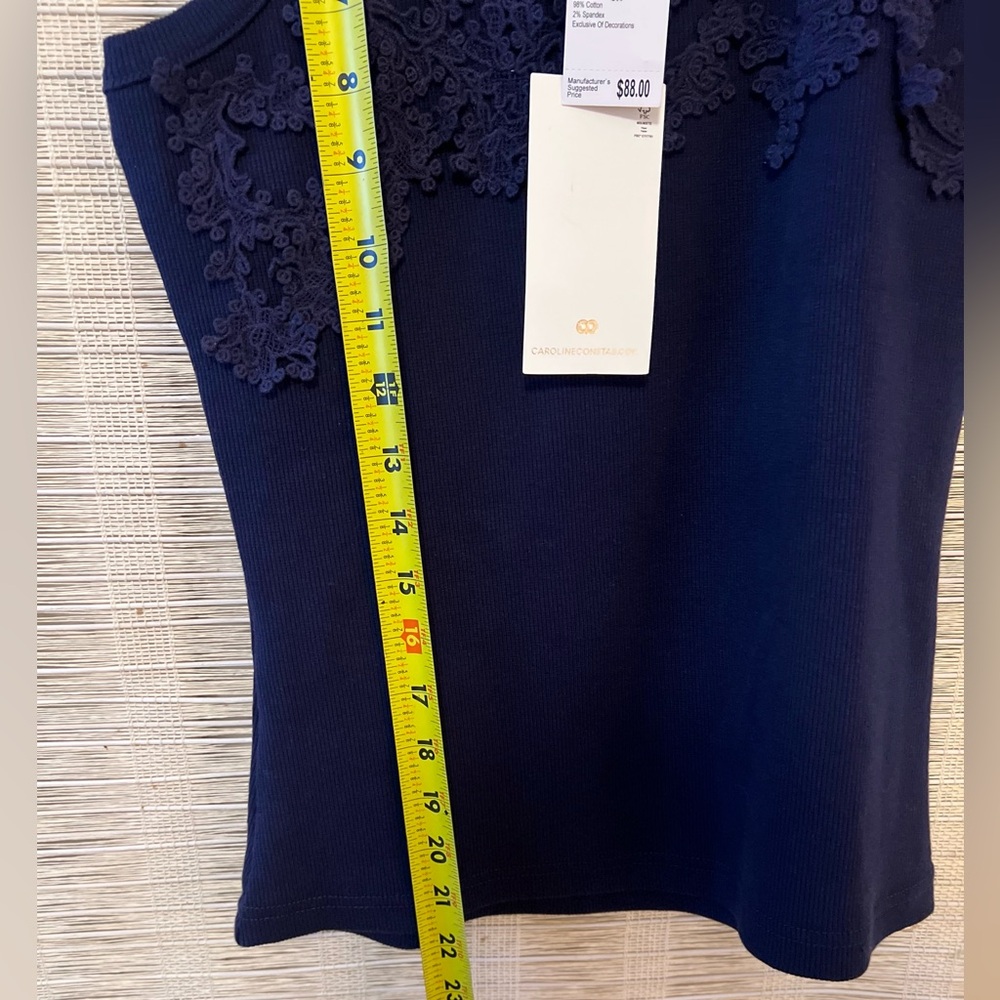 Caroline Constas Beautiful & Elegant Navy Blue Lace-Embellished Top Sz. S - Picture 9 of 14